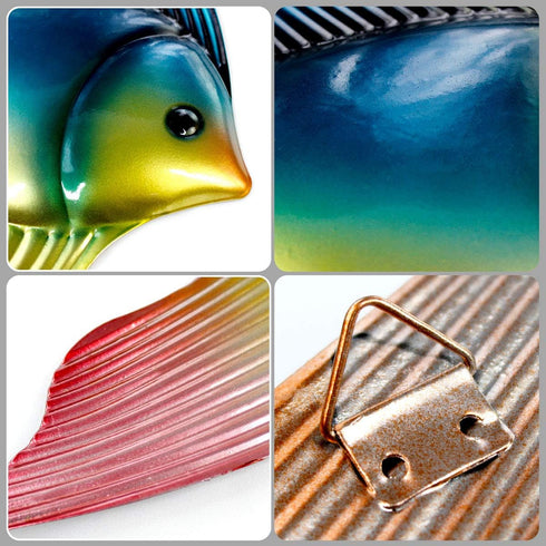 FANWNKI Set of 3 Metal Fish Wall Decor Art Outdoor Indoor Sculpture Hanging for Pool Home Porch Fence Garden...