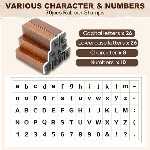 UCEC Letter Stamps, 70pcs Alphabet Stamps for Clay, Wooden Rubber Letter Number and Symbol Stamp Set for Scrapbooking Supplies DIY Craft Card Maki...