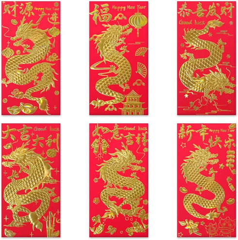 Hying 36 PCS Chinese Red Envelopes Chinese HongBao Card Envelopes 2024 Chinese New Year Lucky Money Pockets Lunar Year Dragon Red Envelopes for Ne...
