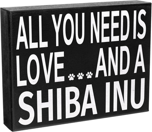 JennyGems Shiba Inu Gifts, All You Need Is Love and a Shiba Inu Wooden Sign, Shelf Decor and Wall Hanging, Made in USA...