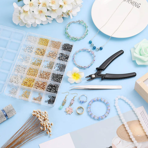 Acejoz 2160 Pieces Crimp Beads Kit for Jewelry Making, Knot Covers, Crimp Bead Covers, Crimp Tubes, Jump Rings and Wire Guardians with Crimping Pl...
