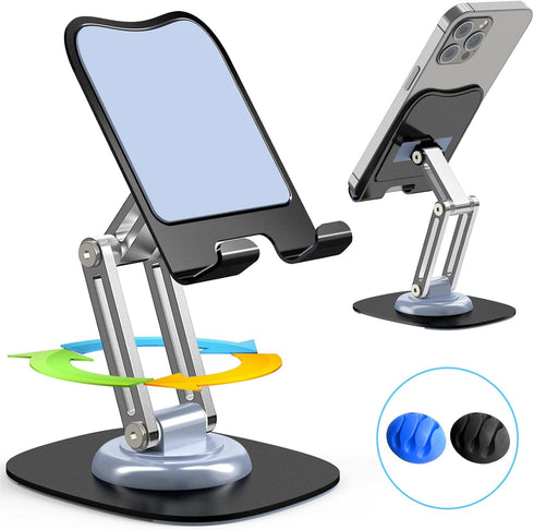Cell Phone Stand, Fully Adjustable Foldable Desktop Phone Holder, 360 Degree Rotating Desktop Phone Stand for Recording Compatible with iPhone 15 ...