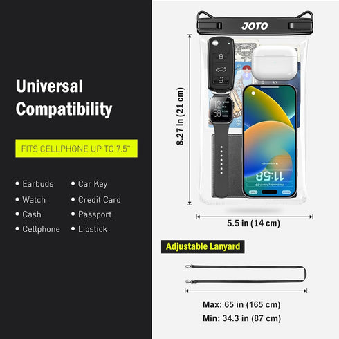 JOTO 2 Pack Large Waterproof Phone Pouch Case Bag, IPX8 Universal Big Underwater Cell Phone Dry Bag with Lanyard for iPhone 15/14/13/12/11 Pro Max...