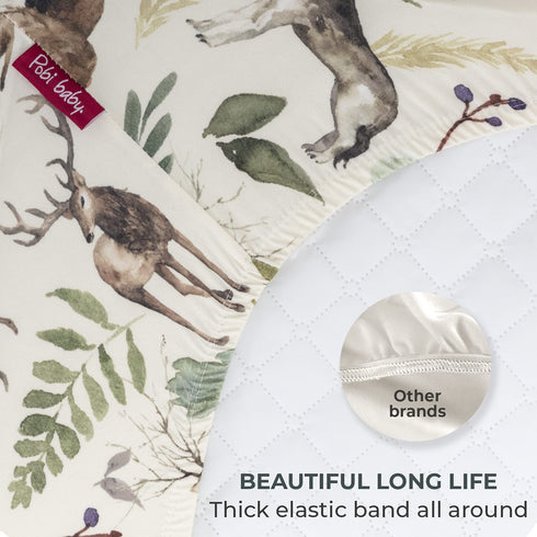Pobibaby - Premium Single Fitted Baby Boy Crib Sheets for Standard Crib Mattress - Ultra-Soft Cotton Blend, Safe and Snug, and Stylish Woodland Cr...