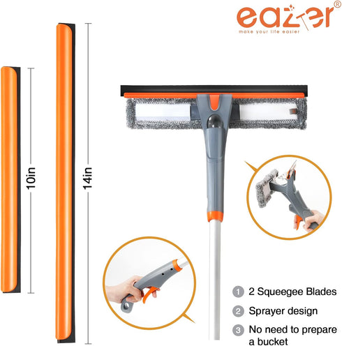 eazer 76'' Spray Window Washer Kit, 3-in-1 Window Squeegee Cleaner with 5-Section Extension Pole, Microfiber and Chenille Cloth, Window Washing Eq...