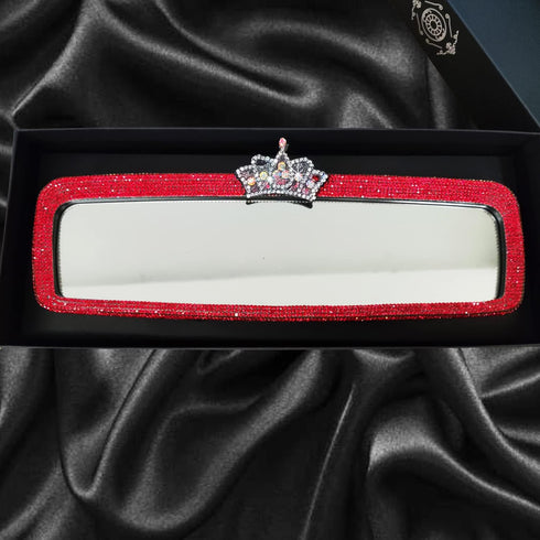Bling Car Mirror Rhinestone Car Rear View Mirror for Women Rear View Mirror Glitter Shining Car Mirror (Red-Crown)...