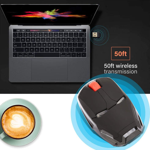 Ergonomic Wireless Mouse, Cool Iron Man Mouse 2.4G Portable Mobile Computer Mouse with USB Nano Receiver for Notebook, PC, Laptop, Computer, MacBo...