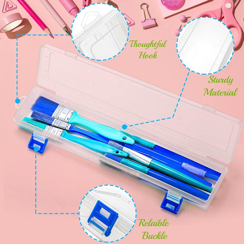 8 Pack Plastic Paint Brush Holder, 13" Long Translucent Watercolor Pens Pencils Case with Buckle Design, Paintbrush Drawing Tools Storage Box Cont...