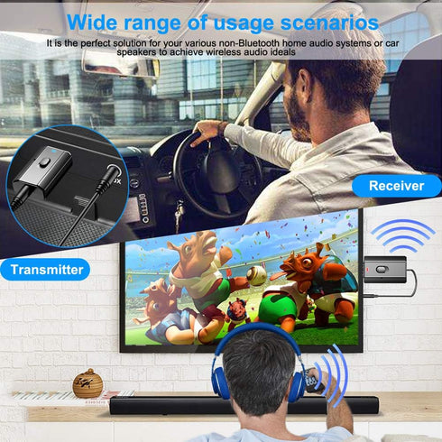 Bluetooth 5.0 Car Adapter, BAVNCO Mini Stereo Transmitter Receiver Wireless 3.5mm Aux Jack Adapter Hands-Free Car Kit Built-in Mic for Car, Home S...