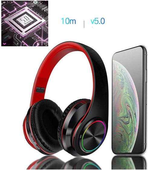 Bluetooth Over Ear Headphones, LED Lights Headphones with Built-in Mic, Light Weight, Bluetooth 5.0, Wireless Foldable HiFi Stereo Headphones for ...