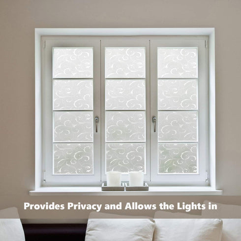 LEMON CLOUD Window Privacy Film, No-Adhesive Static Decorative Window Film, Frosted Stained Glass Window Cling Vine Design (17.5 x 78.7 Inch, Whit...