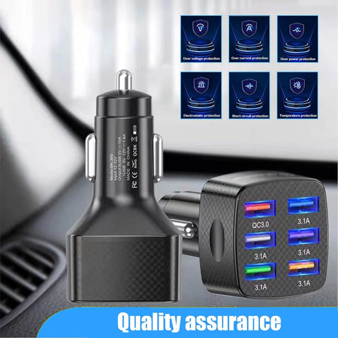Ajxn Pack-1 Car Charger Adapter, 6 USB Multi Port Fast Charger, QC3.0 USB Fast Charger, Universal for Most Cell Phones, iPhone (Black)......