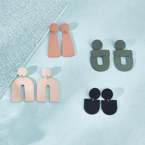 4 Pairs Geometric Drop Dangle Earrings Lightweight Polymer Clay Stud Earrings Handmade U Shape Boho Geometric Earrings Irregular Geometric Stateme...