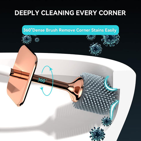Toilet Brush and Holder, Elegant 2 Pack Silicone Toilet Bowl Brush Set with Ergonomic Long Handle, Modern Bathroom Decor Cleaning Accessories, Dur...