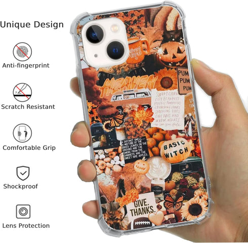 Autumn Collage Pumpkin Witch Halloween Case for iPhone 13, Retro Aesthetic Pumpkin Case for iPhone 13 for Girls Women Men, Cool Trendy TPU Bumper ...