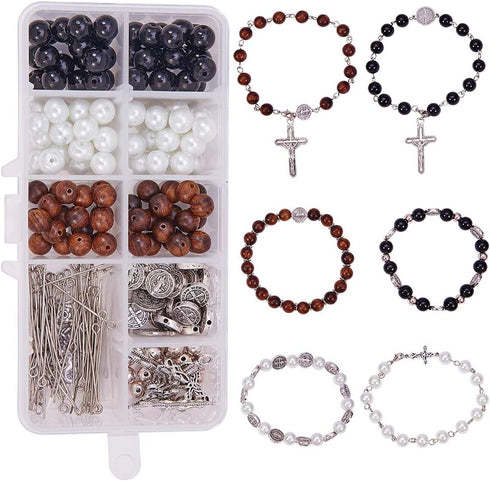 SUNNYCLUE 1 Box DIY 6Set Easter Holidays Beaded Stretch Rosary Bracelet Making Kit Cross Beads Craft Kit, Nickel Free, Instruction...