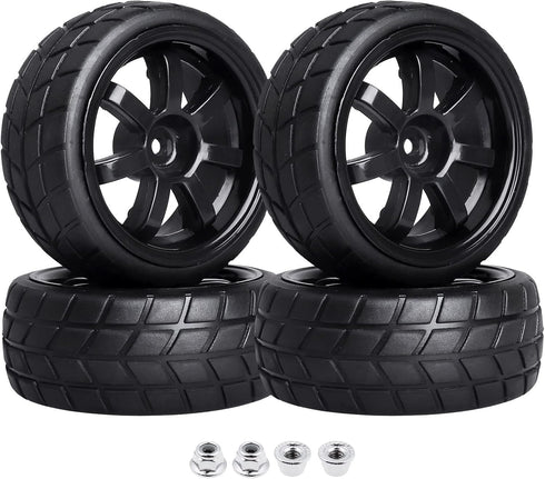 Hobbypark 4Pcs 26mm 1/10 RC Touring Car Tires & 12mm Hex Hub Wheel Rims 7 Spoke Foam Inserts for Redcat Racing HPI Tamiya HSP Exceed...