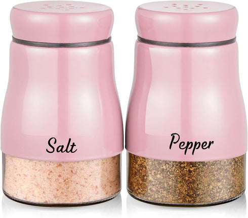 Pink Salt and Pepper Shakers Set, Bivvclaz 5 oz Stainless Steel Salt and Pepper Dispenser with Glass Bottom, Cute Salt and Pepper Shakers for Pink...