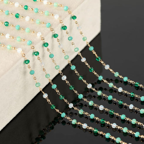 KYUNHOO 16.4 Feet Mixed Color Beads Jewelry Chains Link Gold Plated Brass Chain Spool Colorful Rosary Beading Fun Necklace Chains Bulk Jewelry Mak...
