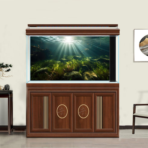 Aquarium Background Aquatic Plants Roots Lush Seagrass Terrarium Background Underwater Green Plants Branches Sunlight Rays Fish Tank Backdrop Jung...