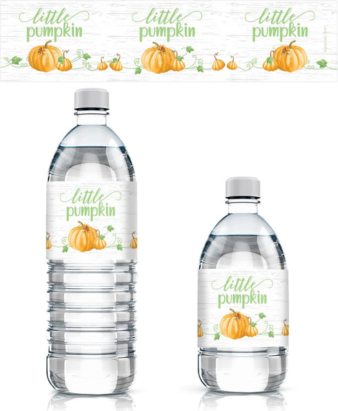 Orange Little Pumpkin Baby Shower Water Bottle Labels, Fall Pumpkin Gender Reveal, Waterproof Wrappers - 24 Count...
