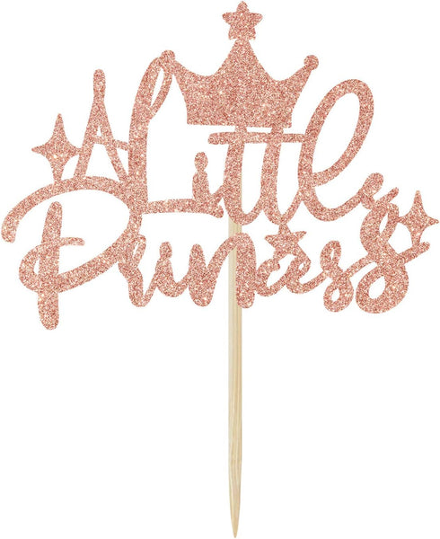 A Little Princess Cake Topper, Happy Birthday Cake Decor for Girls, Baby Shower/Gender Reveal Party Decoration Supplies, Rose Gold Glitter...
