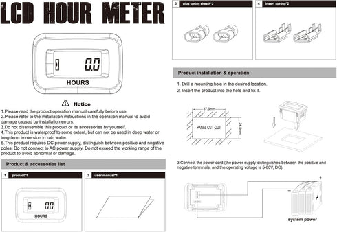 Runleader Digital Hour Meter,DC 5V to 60V for Riding Lawn Mower Tractor Golf Cart Forklift RV Motorhome Milling Machine etc. (1)...
