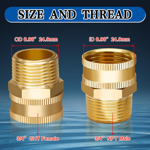 Boltigen 3/4inch Brass Swivel Garden Hose Fittings, 2PCS 3/4" GHT Female x 3/4" NPT Male Garden Hose Adapter, 3/4"GHT Quick Swivel Hose Connector,...