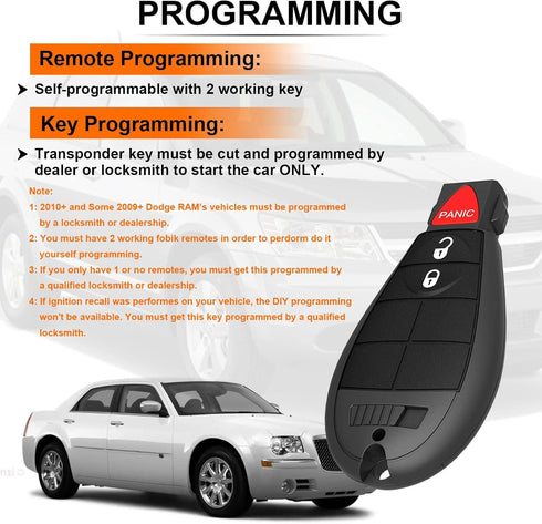 3 Button Key Fob Compatible for Dodge Challenger, Charger, Grand Caravan, Chrysler 300, RAM 1500 2500 3500 Keyless Entry Remote Replacement for M3...