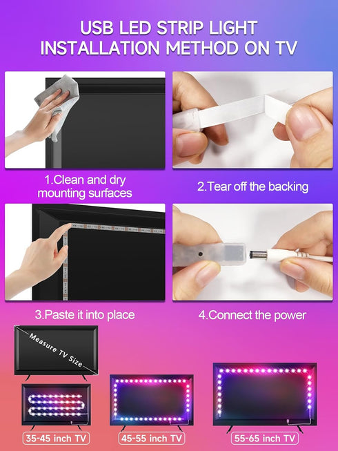 TV Led Lights, 13.1ft TV Led Light Strip,Led Lights for TV Led Backlight for 45-65 inch, RGB Color Changing Led TV Light with Remote, Music Sync B...