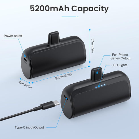 Mini Portable Charger Power Bank for iPhone,5200mAh Portable Phone Charger, Ultra-Compact PD Fast Charging Battery Pack Compatible with iPhone 14/...