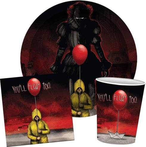 Silver Buffalo IT Pennywise the Clown 60 Pack Partyware Disposable Paper Plates, Napkins, and Cups...