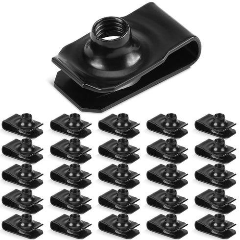 25 Pcs Extruded U Type Nuts Bumper Fender U Style Clip on Nut Extruded U Style Nuts Spring Nuts Black U Style Fasteners for Automotive Metal Fende...