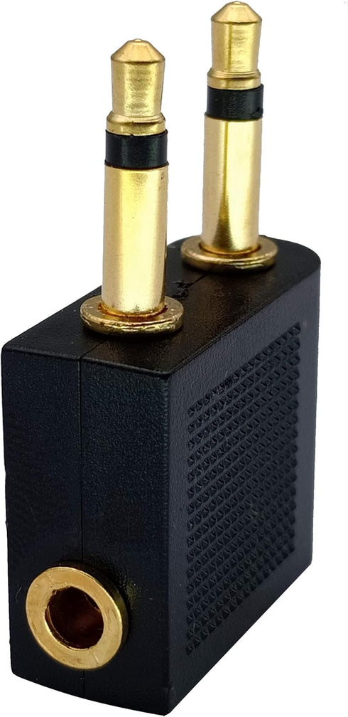 Dual 3.5mm (1/8") Male to 3.5mm Female AUX Audio Jack Adapter Converter for Using Headphone on Airplane Airline Flight (2 Pack)...