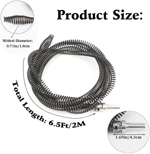 YankMooM Drain Snake Cable with Drill Connector 6.5Ft Drill Auger Drain Clog Remover Flexible Plumbing Auger Replacement Cable for Kitchen, Bathro...