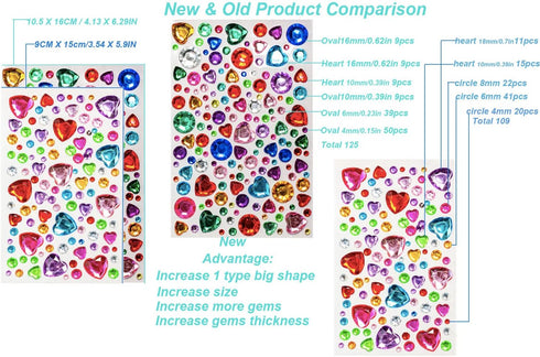 867pcs Gem Stickers Rhinestone for Crafts,Self Adhesive Jewels Stickers,Jewels for Arts & Crafts for Kids,Circle,Heart,Waterdrop,Ellipse,Star,Flow...