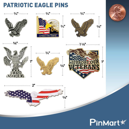 PinMart Patriotic Eagle 7 Lapel Pin Set– Bold American Eagle– Enamel Lapel Pin with Clutch Back for Coats, Suit Jackets, and Lanyards, Set of 7 pc...