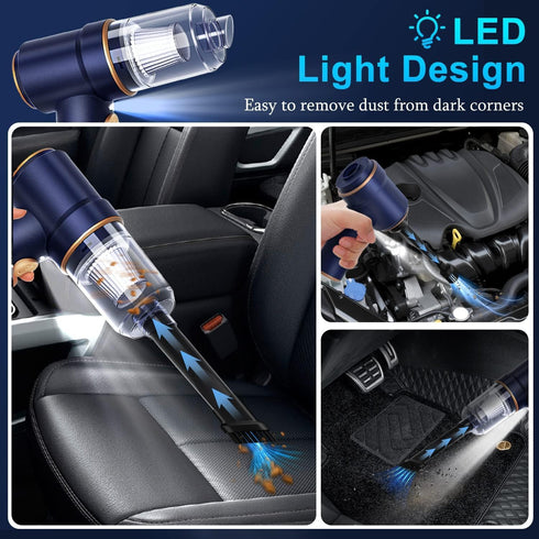 Handheld Car Vacuum Cleaner, 9000Pa Vacuum Cleaner and Air Duster, 120W High Power Wet and Dry Handheld Car Vacuum Cleaner with LED Light and Mult...