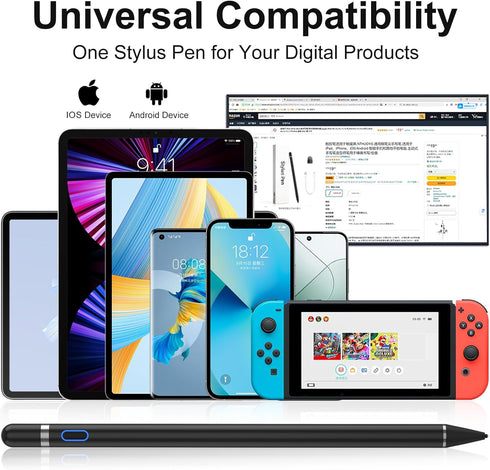 Compatible for iOS&Android Touch Screens Active Stylus Pen,Stylus Pens for Touch Screens,Rechargeable Stylus for i-Pad/Pro/Air/Mini/i-Phone/Cellph...