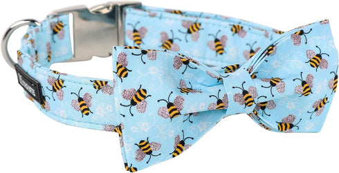 Maca Bates Blue Bee Dog Collar with Bow Bowtie for Dogs Bow Tie Adjustable Breakaway Blue Collars Accessories Birthday Gift for Small Medium Large...
