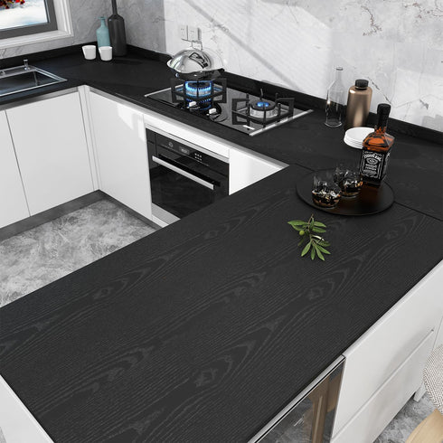 DUUEIHHUER Black Wallpaper Wood Grain Wallpaper Peel and Stick Wall Decoration Contact Paper Retro Wooden Board Kitchen Bedroom Decoration Furnitu...