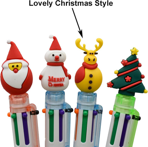 Maydahui 12PCS Christmas Multicolor Ballpoint Pen 6-in-1 Pens Retractable Priting Pen Snowman Reindeer Christmas Tree Santa Claus for Christmas Pa...