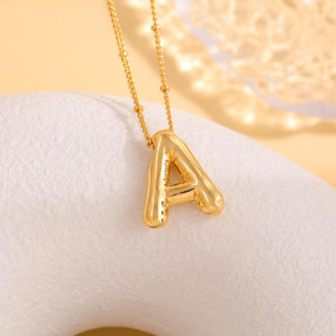 Bubble Letter Gold Necklace for Women, 18k Gold Plated Chain Pendant Charm Necklace Balloon Initial Name Choker Jewelry for Girls Men Gifts...