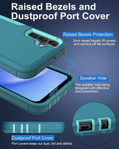 Dahkoiz for Samsung Galaxy A15-5G Phone Case, and Screen Protector, Dust-Proof Port Cover, Full Body Non-Slip Rubber Covered, Wear-Resistant & Dro...
