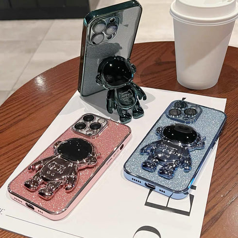 Astronaut Hidden Stand Case Cover for iPhone 15 Pro,for iPhone 15 Pro Case Green,Astronaut Folding Bracket Kickstand iPhone Case with Camera Prote...