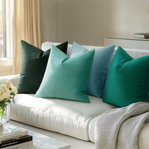 MIULEE Pack of 2, Velvet Soft Solid Decorative Square Throw Pillow Covers Set Cushion Case for Spring Sofa Bedroom Car 18x18 Inch 45x45 Cm Aqua Gr...
