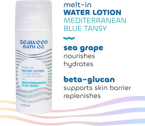 Seaweed Bath Co. Melt-in Water Lotion, Mediterranean Blue Tansy Scent, 4 Ounce, Sustainably Harvested Seaweed, Sea Grape, Beta-Glucan...