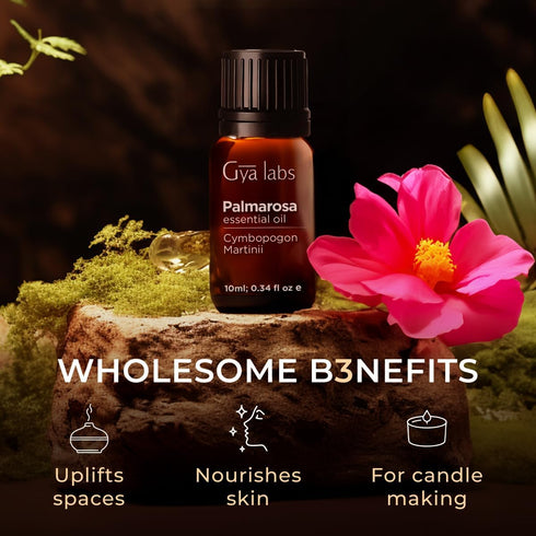 Gya Labs Palmarosa Essential Oil for Diffuser - 0.34 Fl Oz - 100% Pure Natural Palmarosa Oil for Skin, Aromatherapy, Massage, Candles Making - Swe...