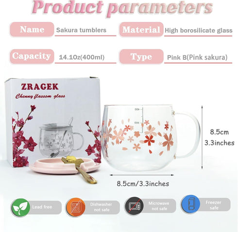 Sakura Cup, Creative Sakura Mug, Cute Heat-resistant Mug, Borosilicate Glass Coffee Cup, Transparent, Gift(Color: Pink B, Size: 3 Piece Set)...
