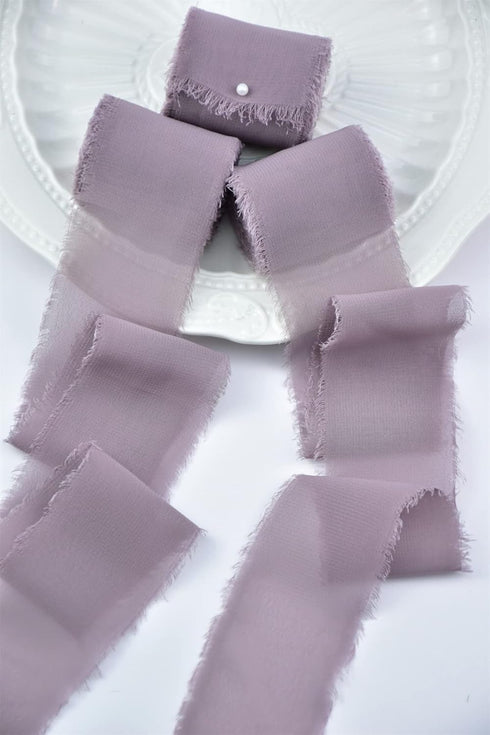 Joanlody Purple 4 Rolls Chiffon Ribbon Handmade Fringe Ribbon 1-3/4" x 6Yd for Wedding Invitations Bridal Bouquets Gifts Wrapping...